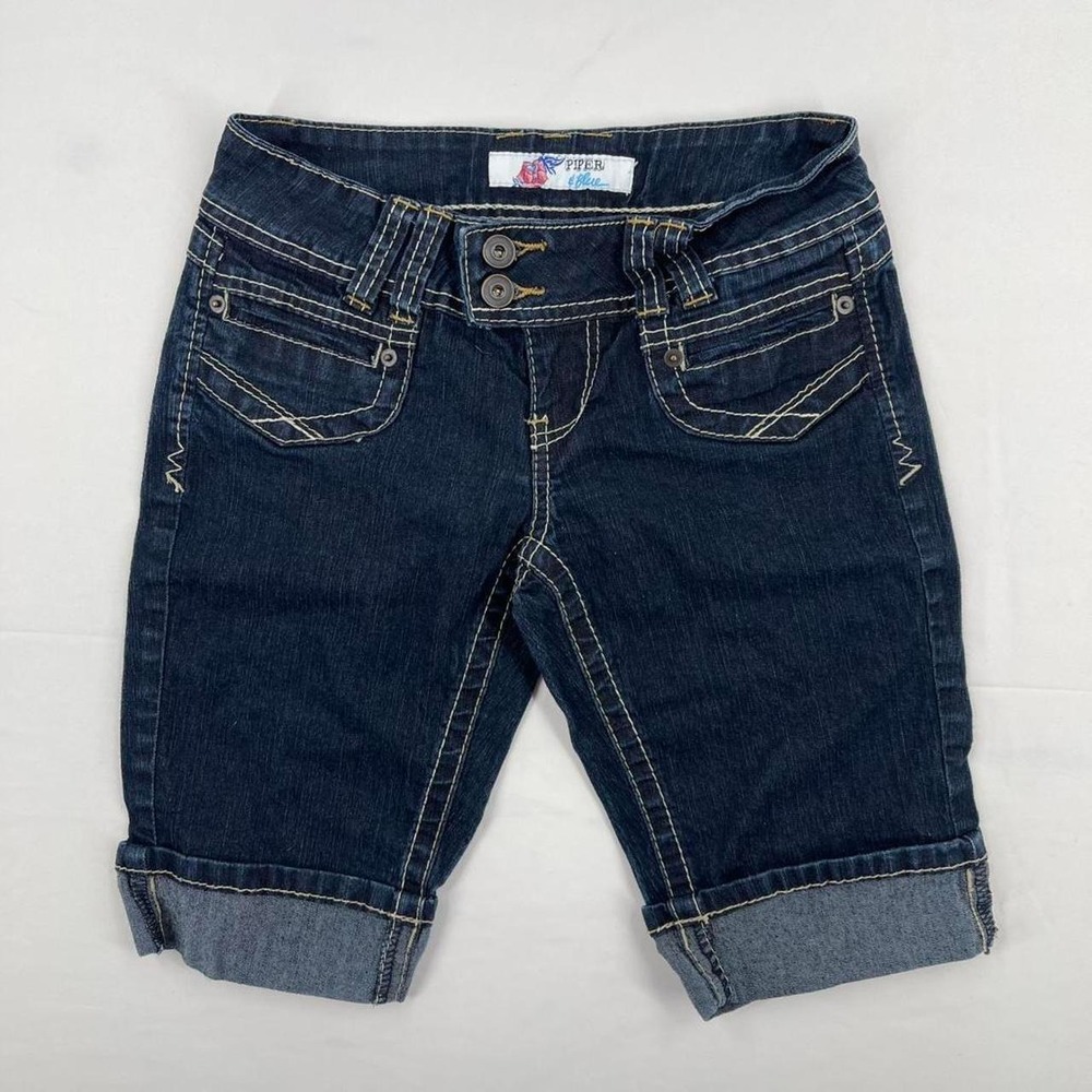 Vintage Y2k Low Rise Denim Bermuda Shorts Dark Wash Summer 26 3 Preppy Casual